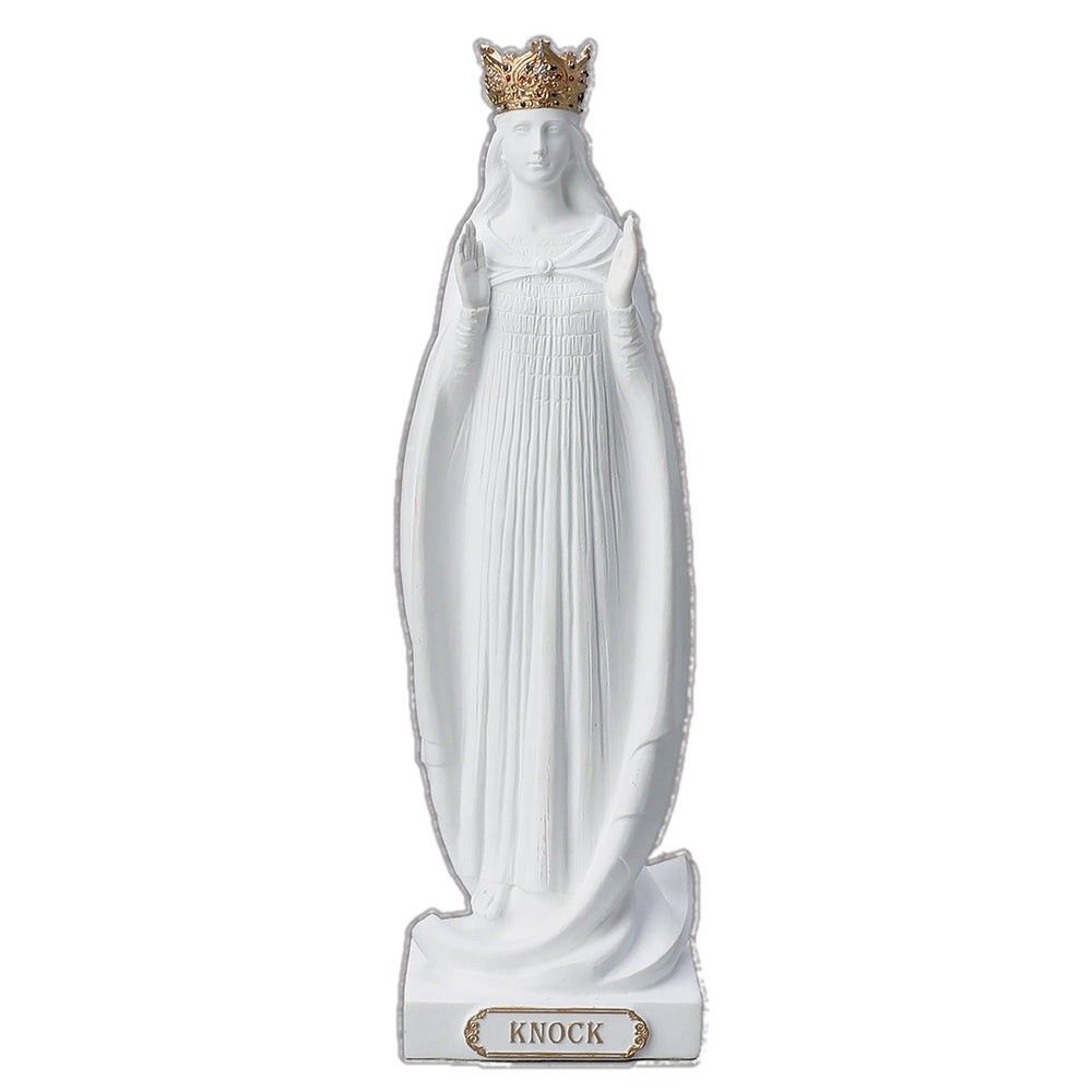 Our Lady of Knock Statue White & Gold-Tone Crown Religious Figurine 8.5"